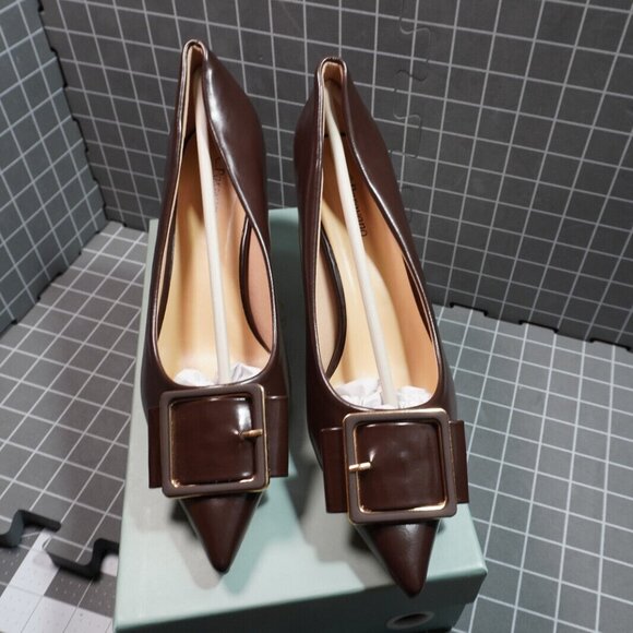 C Paravano Classic Women's Stiletto Pumps Metal Square Buckle Chocolate Size 11 - Picture 1 of 11
